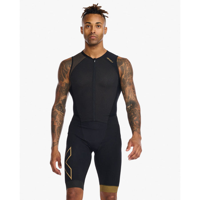 2XU Men's Light Speed Front Zip Trisuit-Black/Gold