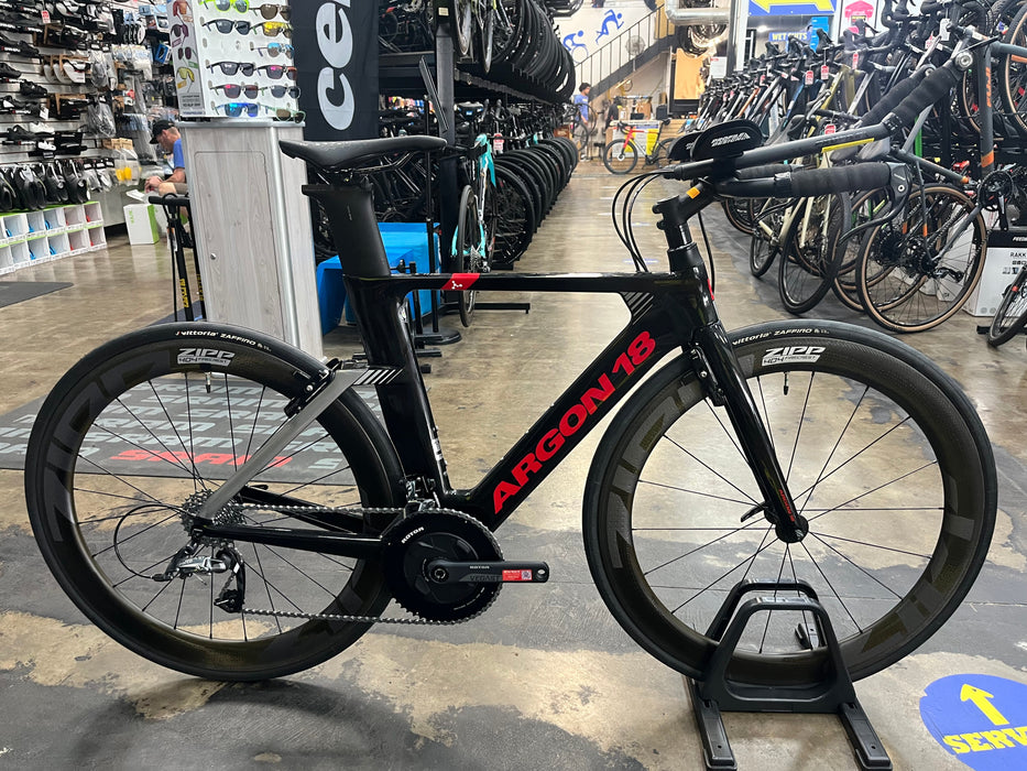 Argon 18 E-117 Tri SRAM Force 22 w/ZIPP 404 Firecrest Wheels - Silver Rabbit Black Gloss 2022