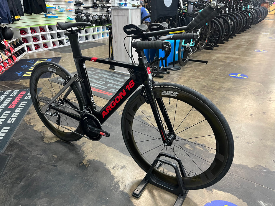 Argon 18 E-117 Tri SRAM Force 22 w/ZIPP 404 Firecrest Wheels - Silver Rabbit Black Gloss 2022