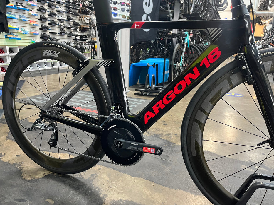Argon 18 E-117 Tri SRAM Force 22 w/ZIPP 404 Firecrest Wheels - Silver Rabbit Black Gloss 2022