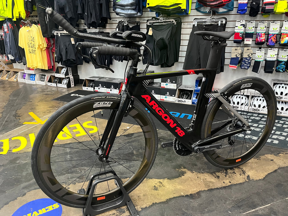 Argon 18 E-117 Tri SRAM Force 22 w/ZIPP 404 Firecrest Wheels - Silver Rabbit Black Gloss 2022